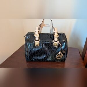 Michael Kors Glossy Black and Cream Satchel